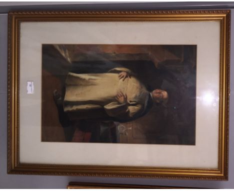 Circle William Henry Hunt (1790-1864):Portrait of a monk, watercolour, inscribed verso, H 50 x W 32 cm