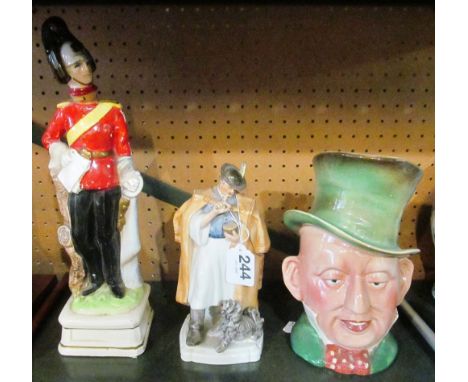 A musical figure of soldier, Beswick character jug as light and Herend figure of man with dog 'Mausch 1947' impressed mark