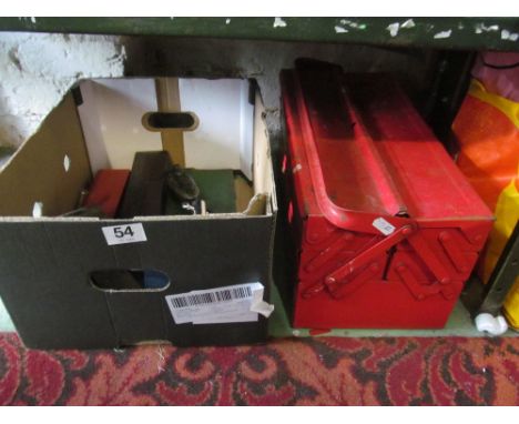 Two boxes of tools including vice and sharpening stones