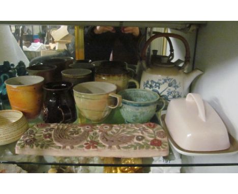 Various studio pottery and Poole cheese dish