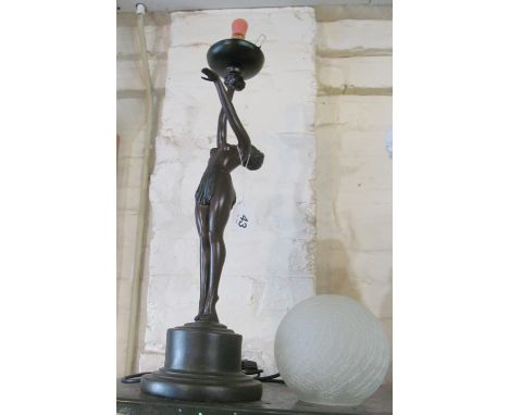 A resin Art Deco style lamp of a nude holding ball light