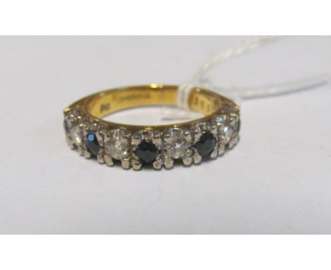 An 18ct gold half-hoop illusion set sapphire and diamond ring 4.4g size K