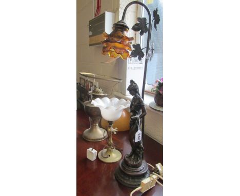 A reproduction lamp semi-nude lady oil lamp (a/f) and another lamp