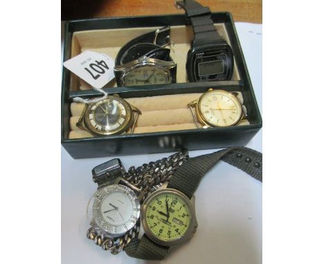 A vintage Japanese watch, Rotary gent's watch and four other gent's watches