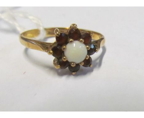 A 9ct gold opal and garnet ring 1.7g size N