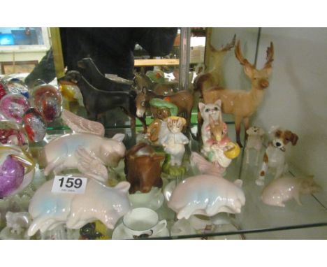 A Beswick stag, donkey and other animal ornaments