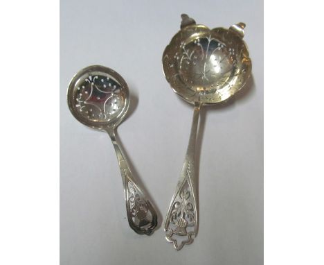 A Scottish silver strainer and matching caddy spoon 2oz