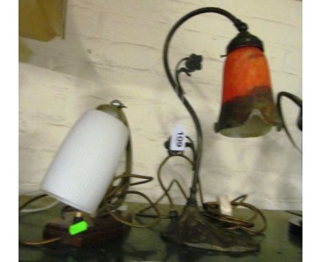 A lamp with mottled glass shade and another