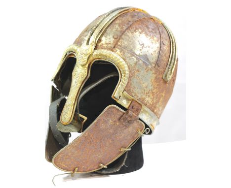 Anglo-Saxon style helmet, probably Victorian reproduction, lacking liner, rusted. P&amp;P Group 3 (£25+VAT for the first lot 