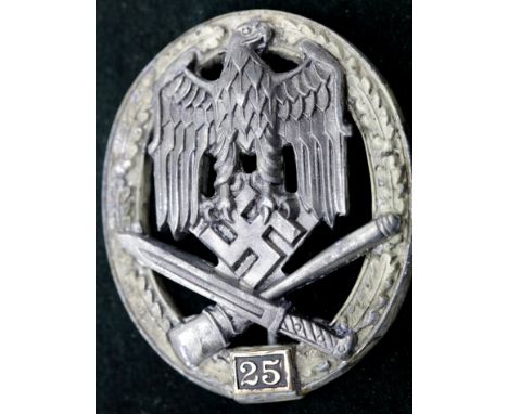 German WWII style Third Reich General Assault badge, for 25 engagements, in fitted box. P&amp;P Group 1 (£14+VAT for the firs