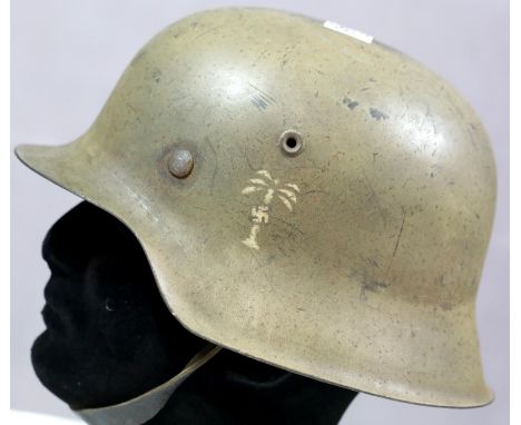 German WWII Afrika Korps  steel helmet with liner in good condition P&amp;P Group 2 (£18+VAT for the first lot and £2+VAT for