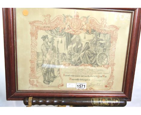 Honourable Discharge Scroll to 5219 Pte. F. G. Grimsey E.Surrey Rgt, Wounded in Action, 40 x 30 cm. P&amp;P Group 1 -will be 