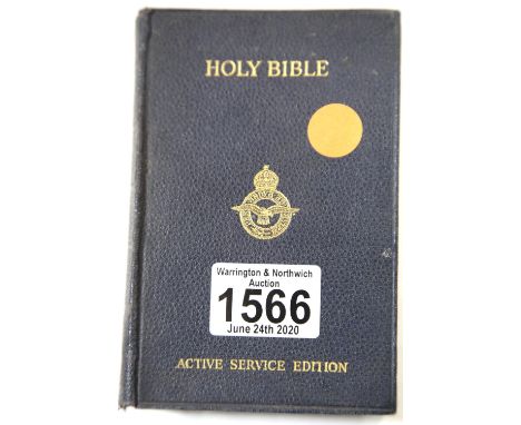 British WWII Active Service Edition Holy Bible, RAF, issued from 1939. P&amp;P Group 1 (£14+VAT for the first lot and £1+VAT 