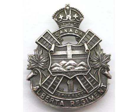 Small silver WWI Canadian Alberta Regiment pin badge. P&amp;P Group 1 (£14+VAT for the first lot and £1+VAT for subsequent lo