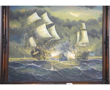 Painting by J Harvey, well known specialist maritime painter of 17th &amp; 18th century naval battles, oil on canvas, depicti