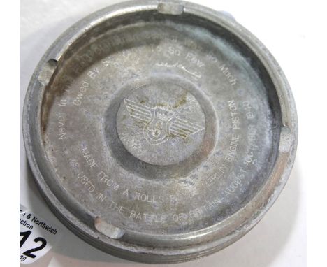 A Rolls Royce Merlin engine piston head engraved for Polish Squadron 318. D: 14 cm. P&amp;P Group 1 (£14+VAT for the first lo