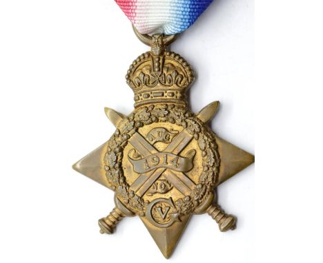 British WWI 1914 Star to 11761 GNR A Joyce RGA. Joyce landed France 9th September 1914 and was discharged prior to death on 3
