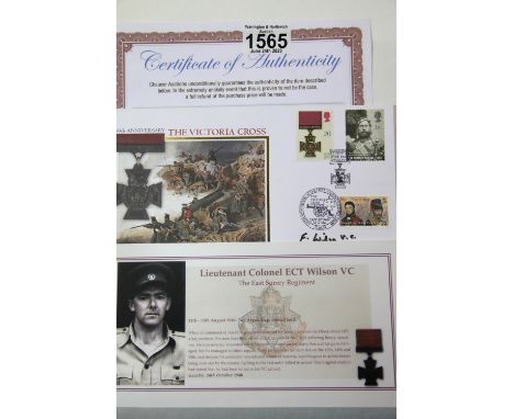 150th Anniversary of the Victoria Cross stamp cover signed by Lieutenant Colonel ECT Wilson VC, With COA. P&amp;P Group 1 (£1