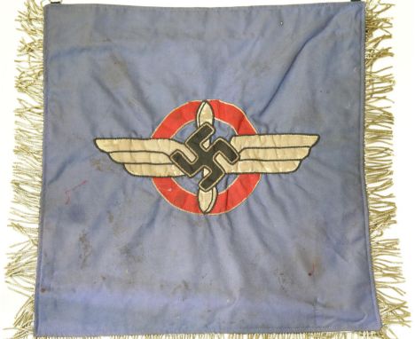 German WWII style DLV banner with gold fringe, 40 x 40 cm. P&amp;P Group 1 (£14+VAT for the first lot and £1+VAT for subseque