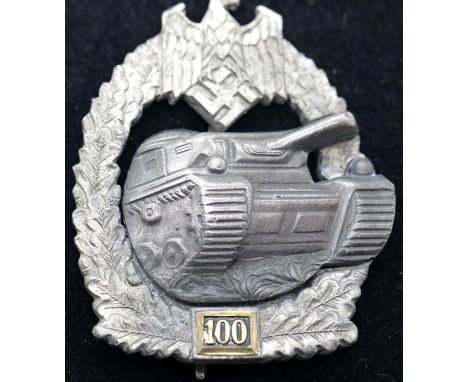 German WWII style Third Reich Panzer Assault badge for 100 engagements, in fitted box. P&amp;P Group 1 (£14+VAT for the first