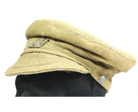 British WWI style trench cap, stamped inside to R H French, with crows foot and datemark 15. P&amp;P group 1 (£14+VAT for the