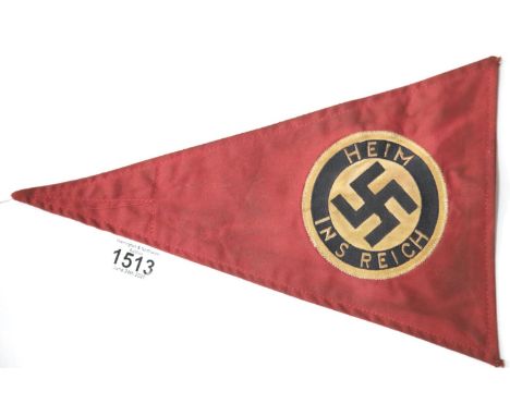 German WWII style party pennant, L: 36 cm. P&amp;P Group 1 (£14+VAT for the first lot and £1+VAT for subsequent lots) 