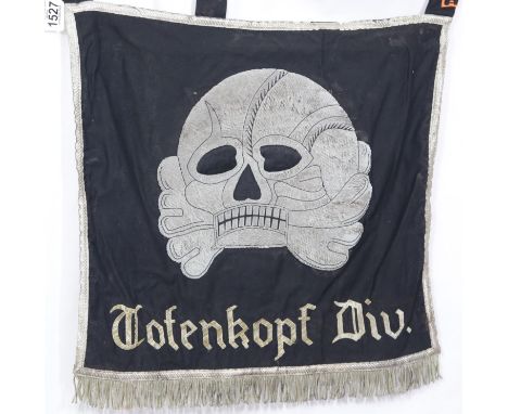 German WWII style Totenkopf Division fringed standard banner, 55 x 50 cm. P&amp;P Group 1 (£14+VAT for the first lot and £1+V