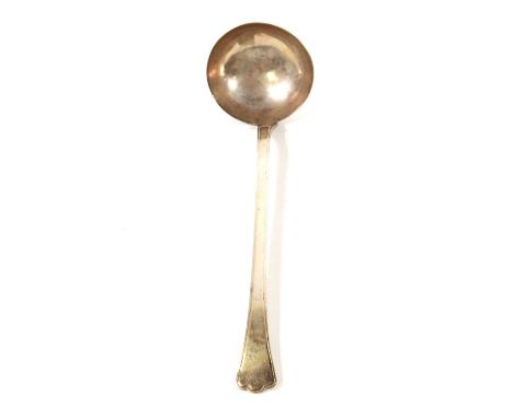 Cantonese white metal ladle, Hoaching, late 19th century, handle with engraved initials, 35cm, 7.89ozt.Condition report:A sma