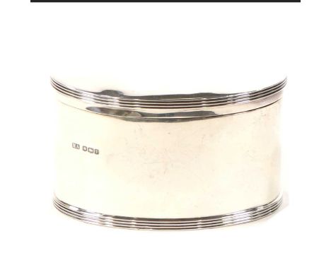 Silver tea caddy, Atkin Brothers, Sheffield 1926, oval form with reeded bands, height 7cm, 9.4ozt.Condition report:Good condi
