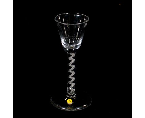 Wine glass, rounded funnel bowl, multi-ply single corkscrew air-twist thread, conical foot, 14cmCondition report:Slight flea 