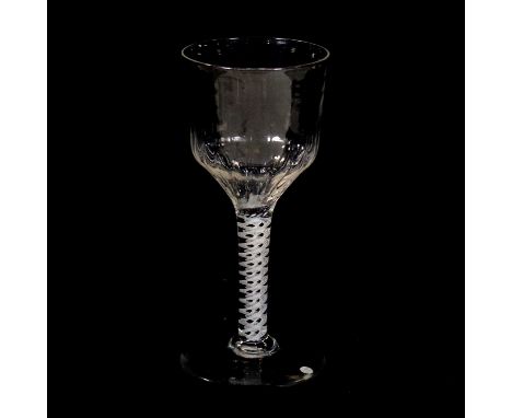 Large goblet, rim moulded ogee bowl, double series opaque twist stem with two multi-twist threads outside a corkscrew core, c