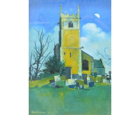 Rigby Graham, St Bartholomew Church, Sproxton, 1974, signed and dated, titled verso, oil on canvas,76 x 56cm.