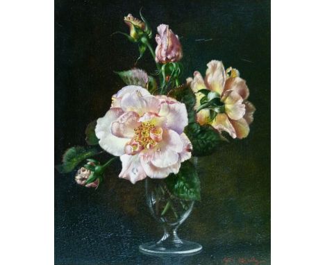 Cecil Kennedy (1905-1997) - Oil on panel - Still-life with roses, signed, verso with Fine Art Society and Frost & Reed labels