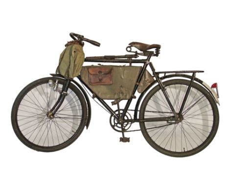 Early/mid 20th Century Swiss Army Messengers bicycle with leather mounted despatch case and frame registration number 10205  