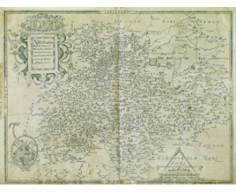 Christopher Saxton - Antique engraved map - Northamptonshire and adjacent counties, dated 1576, having a plain back and with 