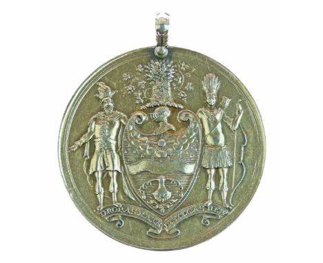 Early 19th Century Worshipful Company of Distillers silver medallion, bearing the arms of the company and engraved Edward Bow