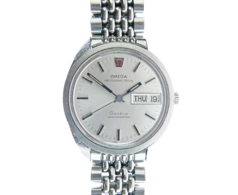 Omega - Megasonic 720HZ Geneve stainless steel case chronometer wristwatch, Ref: 198.0066, with silvered dial, applied baton 