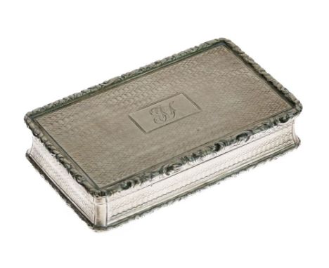 William IV engine turned silver rectangular snuff box, the underside of the hinged cover with later presentation inscription,