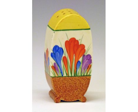 Clarice Cliff 'Crocus' Bonjour sugar sifter, 12.75cm high  Condition: There is a minute glaze flake at one of the sprinkling 