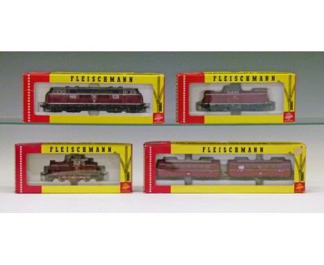 Model Railway - Fleischmann HO - Two Diesel Locomotives No's 1382 and 1384, Diesel Electric Shunter no.1379 and Diesel Two Ca