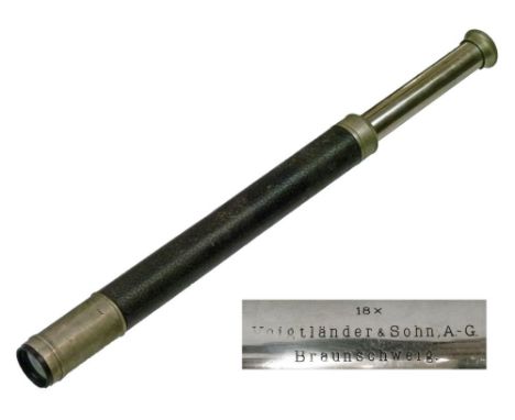 Early 20th Century Voigtlander & Sohn nickel plated single draw Naval Officer Of The Watch telescope, 44cm long when closed  