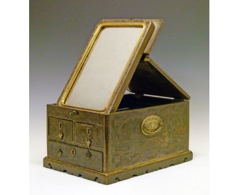 Late 18th/early 19th Century Chinese lacquered vanity box having allover figural decoration, double hinged cover opening to r