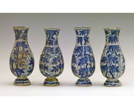 Four Vung Tau Cargo Kangxi porcelain baluster shaped porcelain vases, each having blue and white painted decoration, 14.5cm h