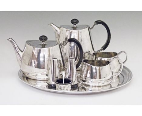 David Mellor for Walker & Hall - A silver plated four piece 'Pride' tea service No.53722, on an unassociated circular tray to