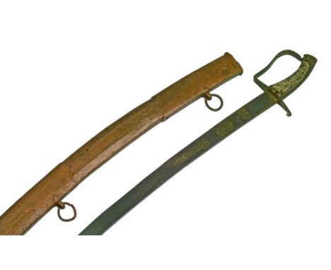 1788 pattern Light Cavalry troopers sabre, curved single edged 77cm blade later engraved with four brass Eastern panels, D sh