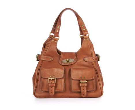 Mulberry, an oak Annie handbag, crafted from tan grained leather, with brushed gold-tone hardware, featuring two front patch 