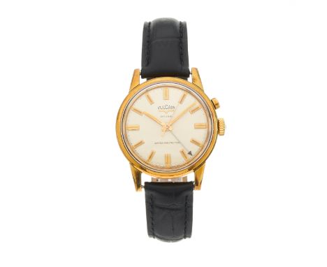 Vulcain, a gold plated Cricket alarm wrist watch, reference S2315A, signed manual wind movement, 33mm excluding the crown, fi