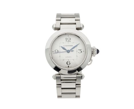 Cartier, a stainless steel Pasha bracelet watch, exhibition case back, reference 4327, signed automatic movement, serial 2172