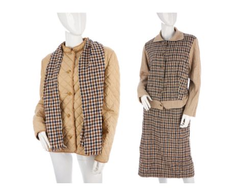 Aquascutum, a selection of ladies clothing, all featuring the maker's signature Club check pattern, to include a wool pencil 