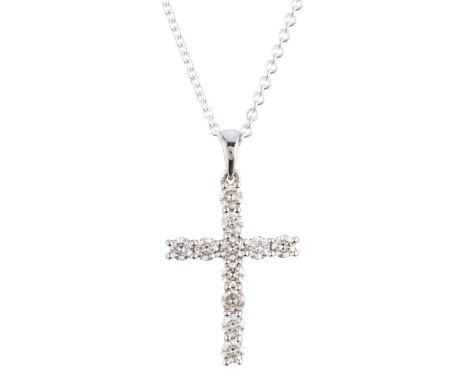 An 18ct gold brilliant-cut diamond cross pendant, estimated total diamond weight 1ct, J-K colour, VS2-SI clarity, suspended f